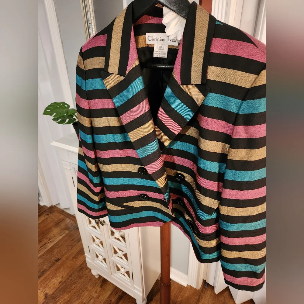 Gorgeous Vintage Christian Dior Striped Blazer Excellent Condition 100% Silk